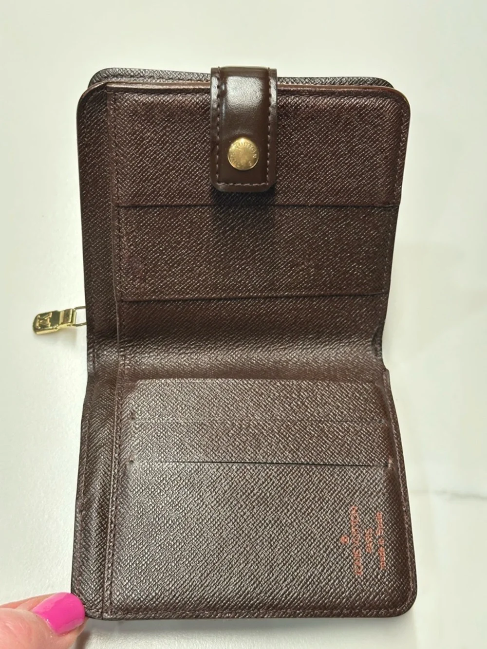 Louis Vuitton Damier Ebene Wallet w/ Gold-Tone Hardware + LV Dust Bag + COA